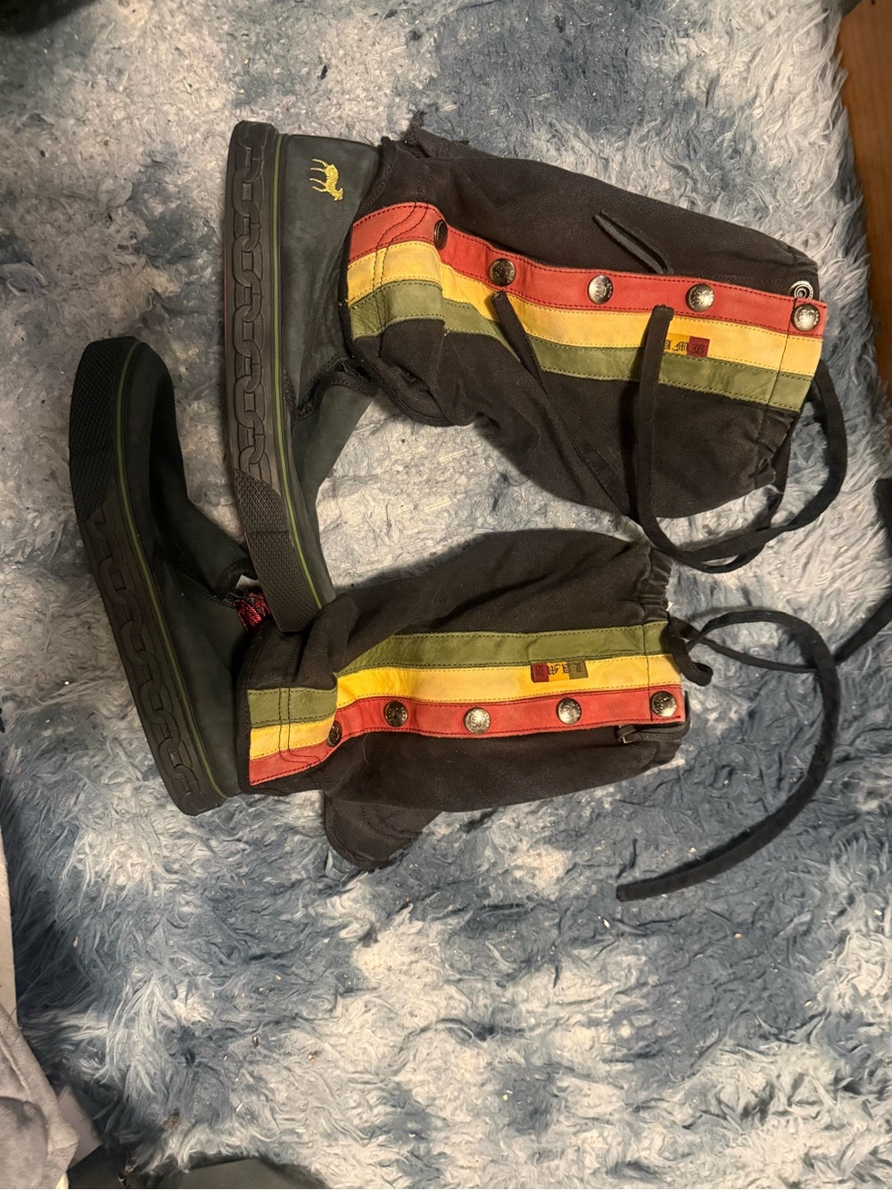 L.A.M.B. Black Canvas Boots with Red, Yellow & Green Stripes
